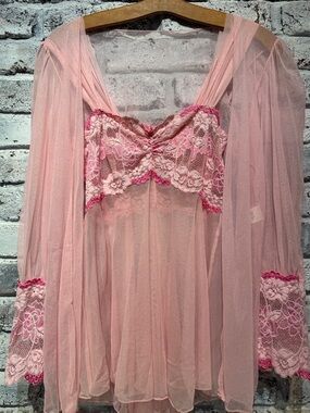 The Priscilla Collection Sheer Lace Chemise Two Piece Lingerie Set